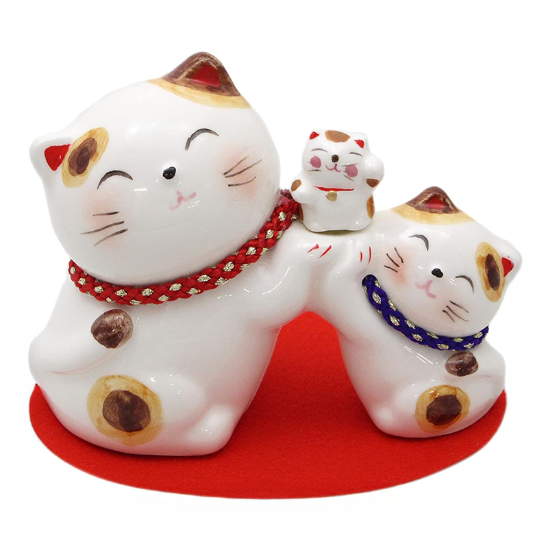 幸せ親子 白猫 貯金箱